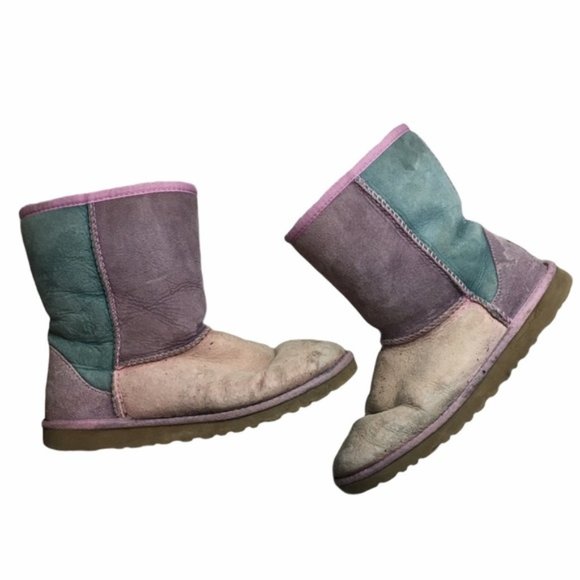 UGG Patchwork Classic Short Boots Purple/Pink/Teal - Picture 1 of 11